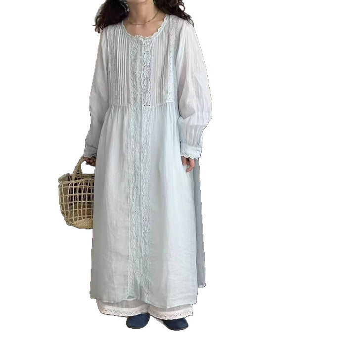 Dame Elegant Langærmet Tunika Kjole med Spids Dekorationer Stilla