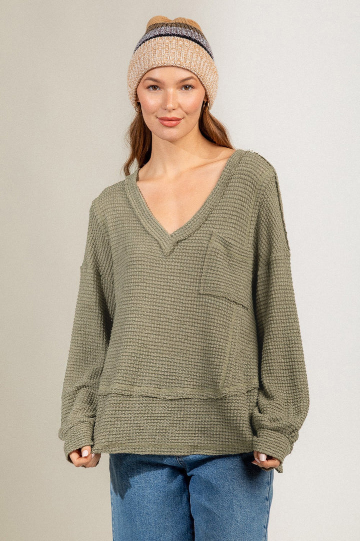 Stilla | Mode V-hals Langærmet Løs Strikket Sweatshirt