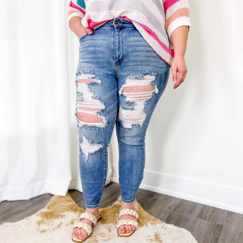 Kvinder High-Waist Ødelagt Jeans i Boyfriend Stil Stilla