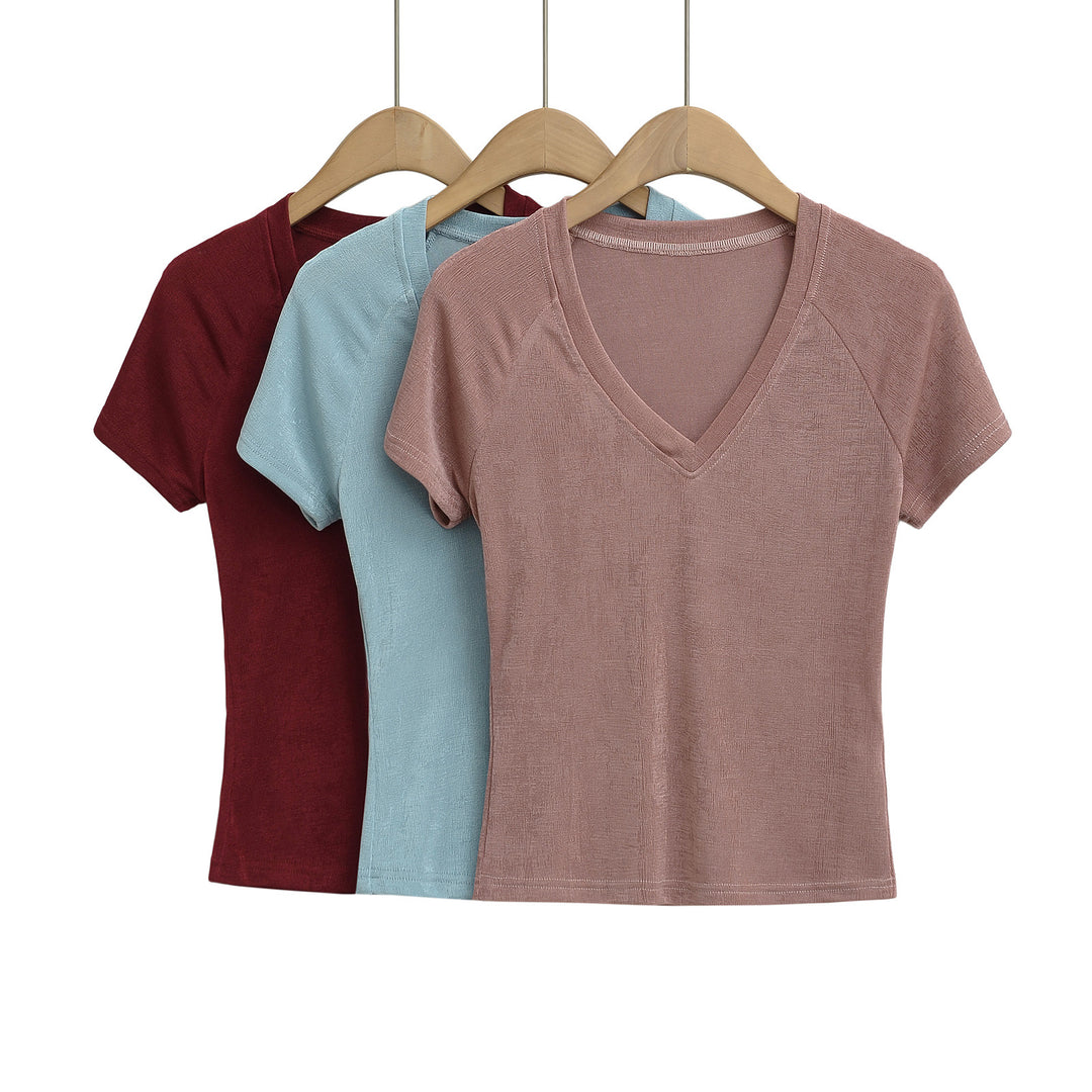 Dame V-hals T-shirt med åndbart materiale og behagelig pasform Stilla