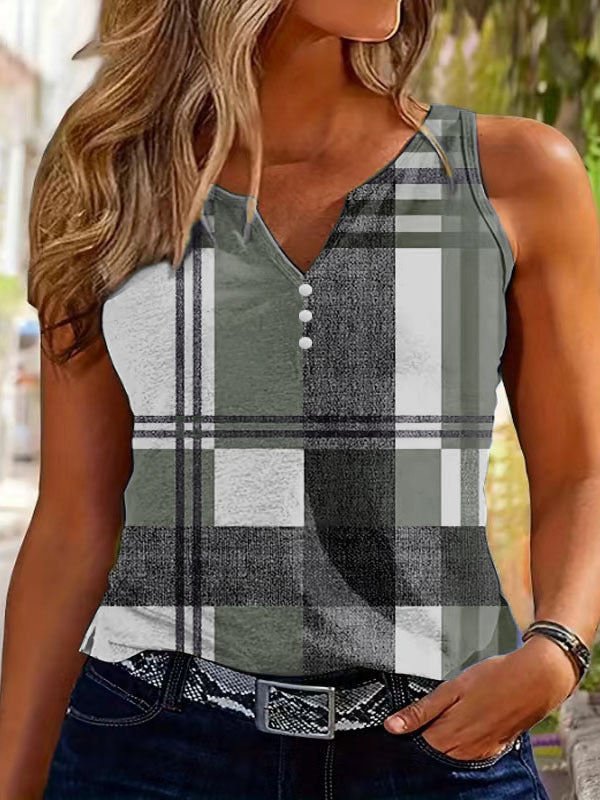 Dame Stiligternet Ruteret Button-Up Tanktop Stilla