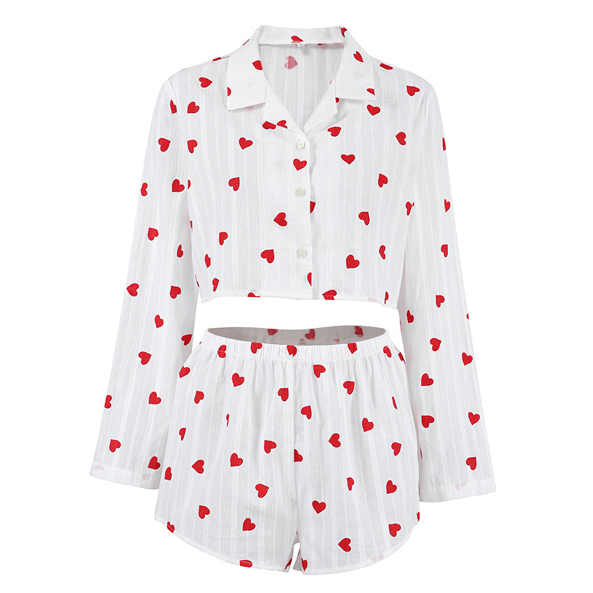 Dame pyjamasæt med hjerte mønster og elastisk talje Stilla