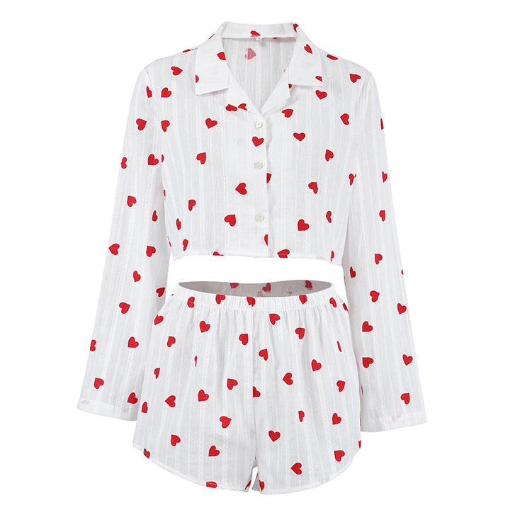 Dame pyjamasæt med hjerte mønster og elastisk talje Stilla