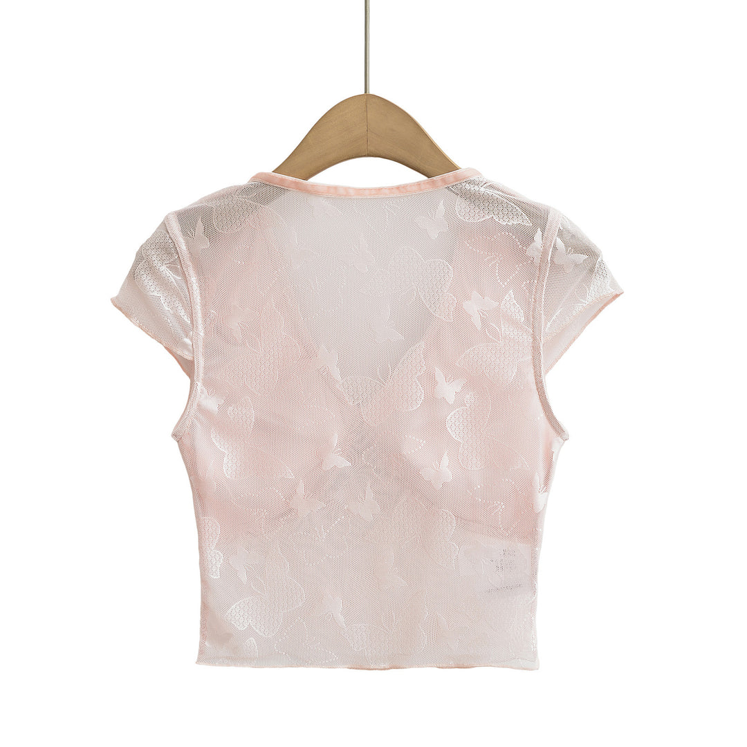 Dame Spids-Crop-Top med raffinerede Flæsedetaljer og delikate Spaghetti-Stropper Stilla