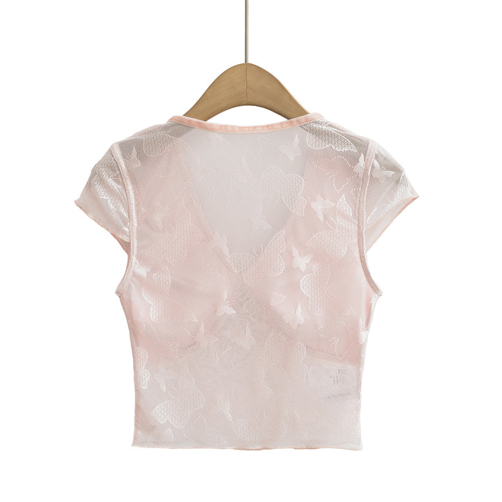 Dame Spids-Crop-Top med raffinerede Flæsedetaljer og delikate Spaghetti-Stropper Stilla