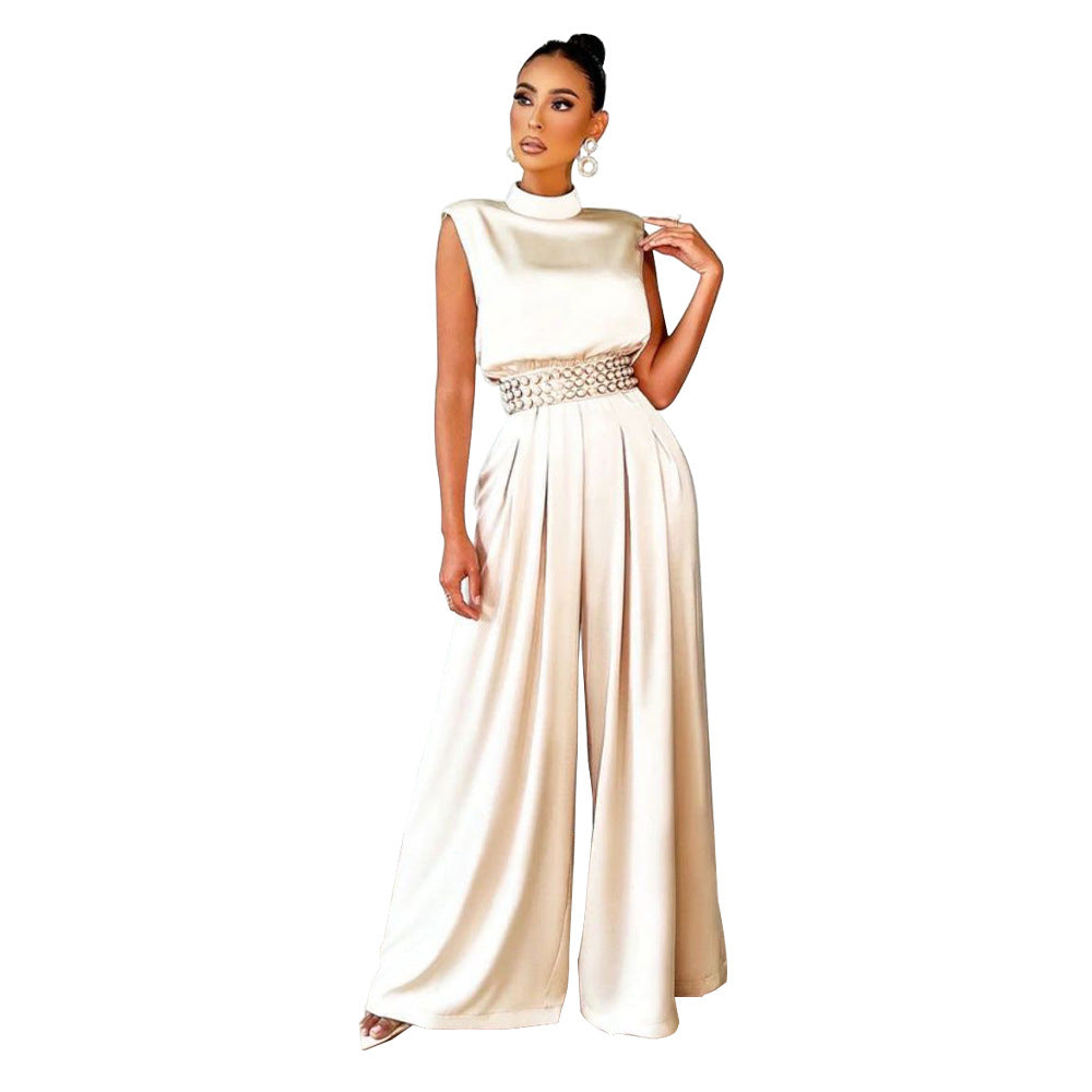 Dame Elegant Jumpsuit med højhalset overdel og bredt ben Stilla