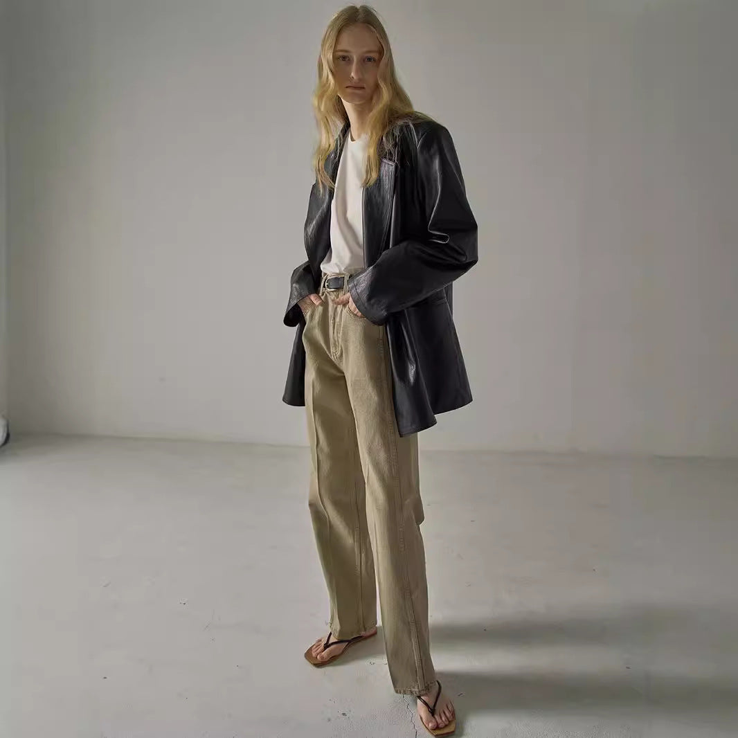 Dame Lækkert Oversized Blazer lavet af højkvalitets læderimitat med elegant snit Stilla