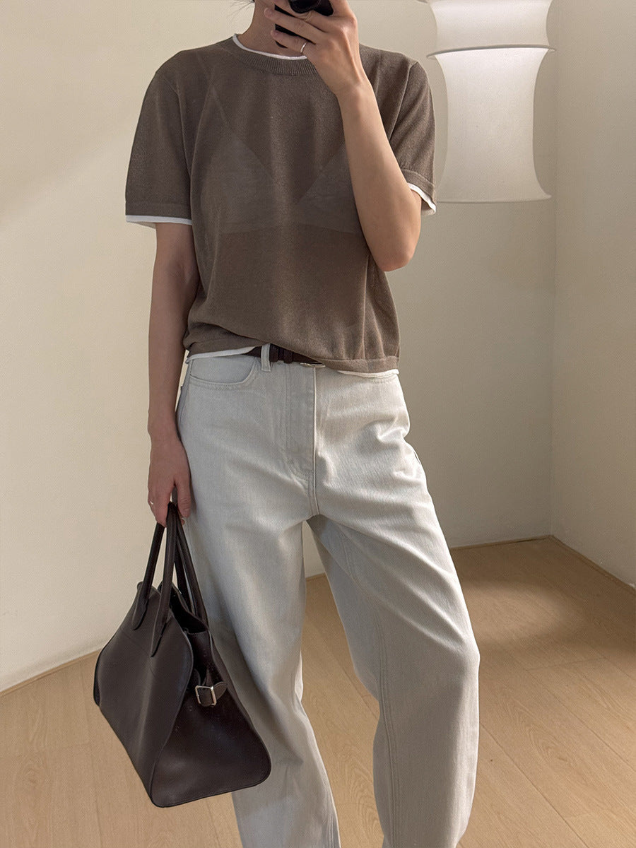 Dame baggy jeansbukser i moderne snit med høje folder og sidelommer Stilla