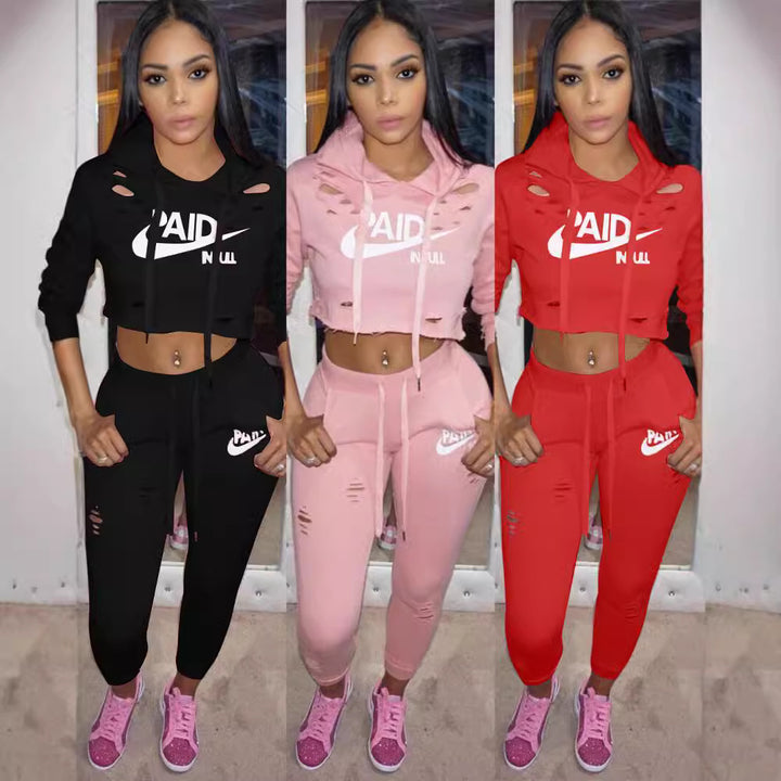 Dame Sporty Crop-Top og Slim-Fit Joggingbukser Sæt Stilla