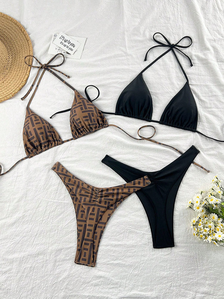 Dame Triangel-Bikini-Sæt med blomster- og dyremotiv Skovae