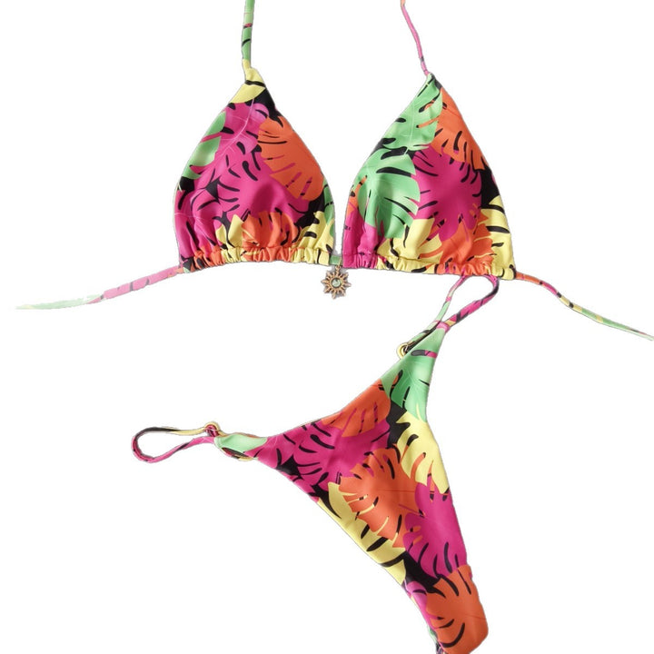 Dame Triangel-Bikini med tropisk bladmønster Skovae