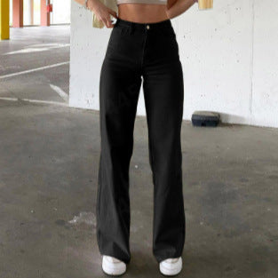 Dame Højskåret Relaxed Fit Denim Bukser med Bred Ben Stilla