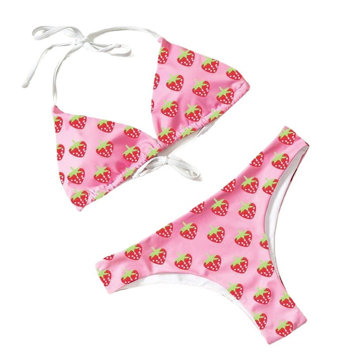Dame Triangel-Bikini med frugtig jordbærprint Skovae