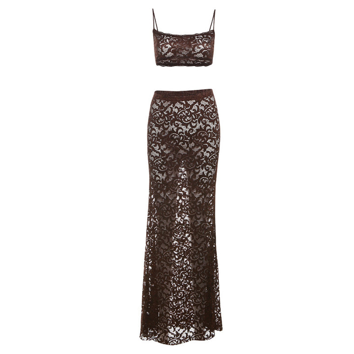 Dame Spids To-delt med Crop-Top og Maxi-Nederdel Stilla
