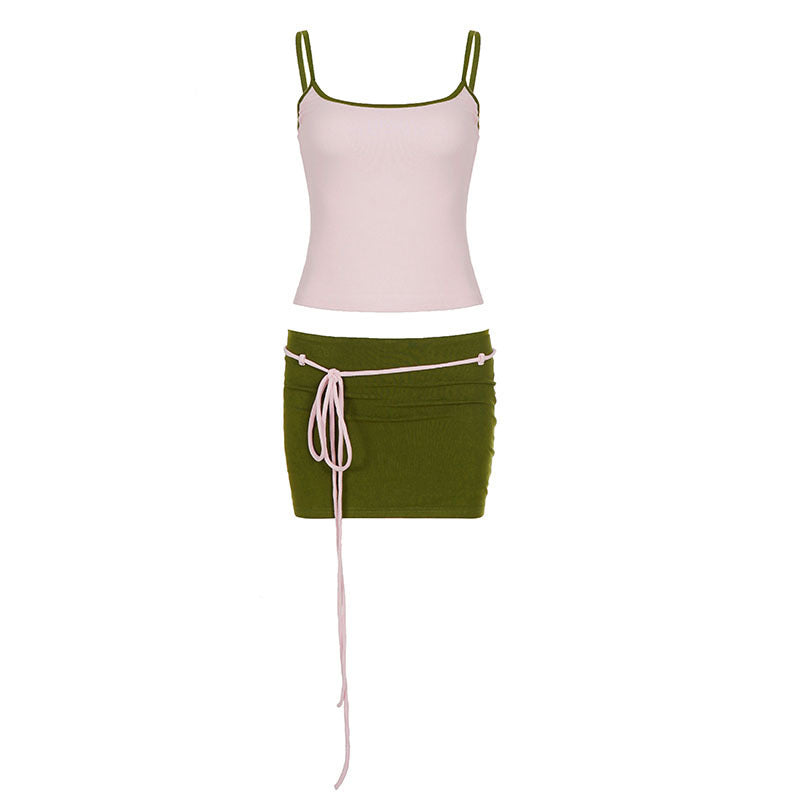 Damen Sportliches Top und Minirock-Set mit verstellbarem Bund Skovae