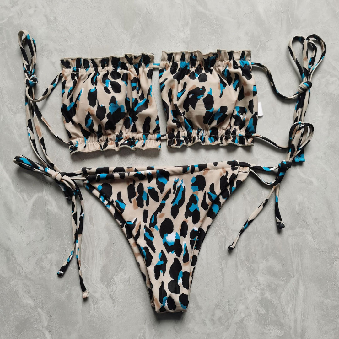 Dame bandeau-bikini med voluminøse ruffle detaljer Skovae