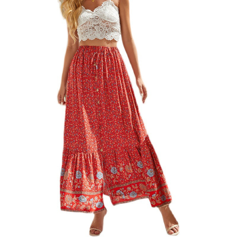Dame Bohemian Blomster mønster Maxi Nederdel Stilla
