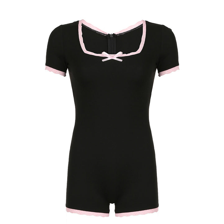Damen elegante Schlafanzug-Jumpsuit mit Spitzenakzenten Skovae