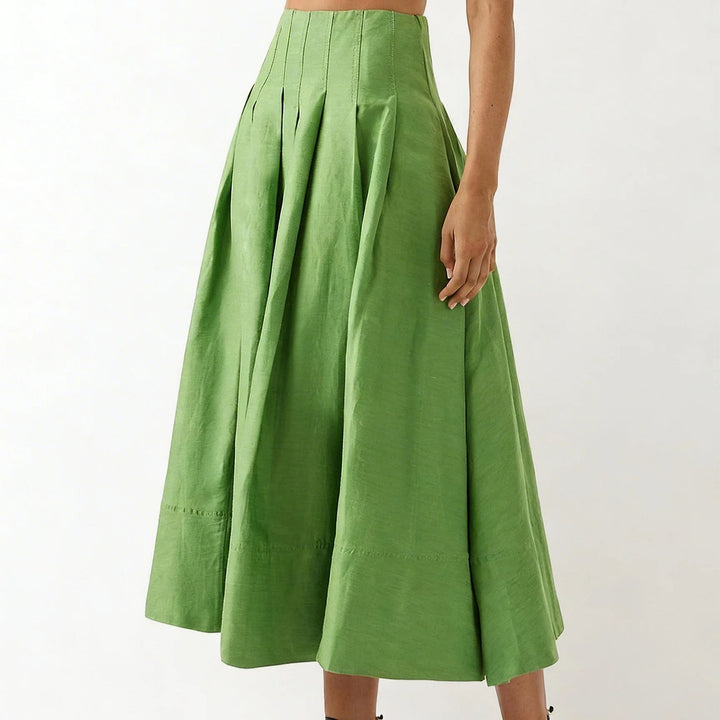 Dame Elegant Midi Nederdel med Flydende Snit og Sidelommer