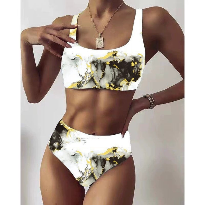 Damer Marmor Tryk Høj Talje Bikini Sæt Stilla