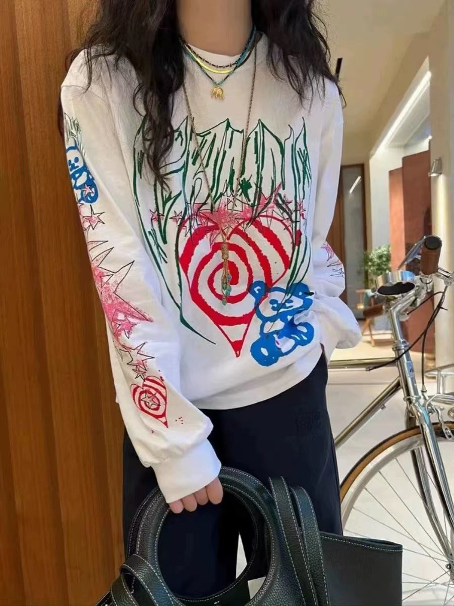 Damer afslappet longsleeve med kreativt print Stilla