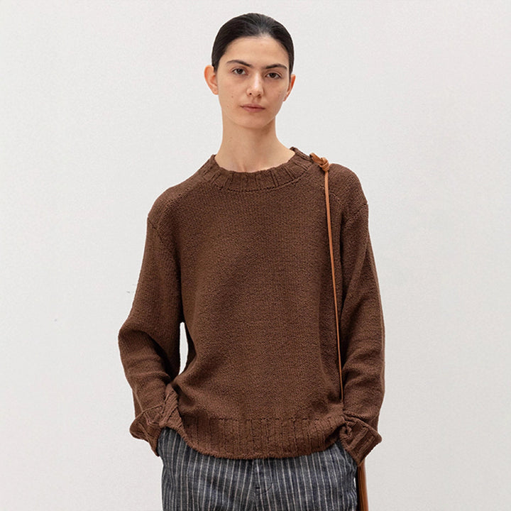 Kvinders afslappede strikket sweater med løs pasform og elastisk bund