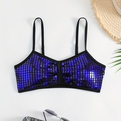 Dame Crop-Bikini-Top med glitrende netdesign Skovae