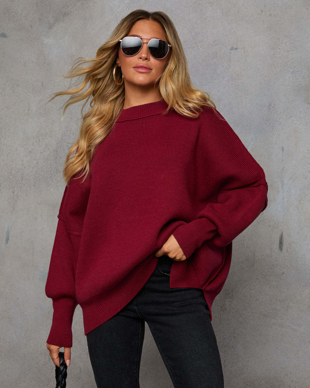 Dame Stor, afslappet sweater med stilfuldt ribmønster Stilla