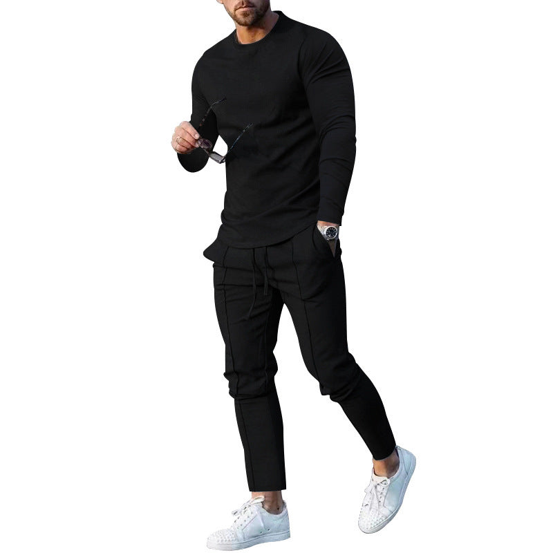 Herrer Sporty Langærmet T-shirt med moderigtige Slim-Fit-snit og afslappede Jogger-bukser Stilla