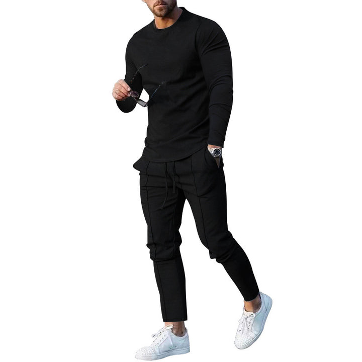 Herrer Sporty Langærmet T-shirt med moderigtige Slim-Fit-snit og afslappede Jogger-bukser Stilla