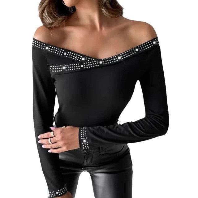 Dame Off-Shoulder Bodystocking med glitrende applikationer Stilla