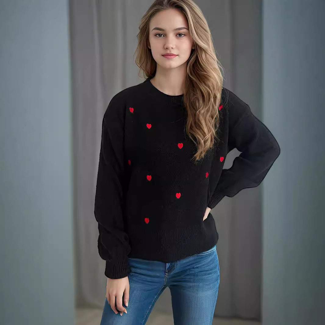 Kvinders sweater med legesyg hjerte mønster og afslappet pasform Stilla