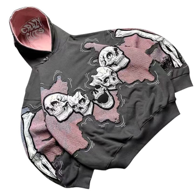 Kvinders hoodie med iøjnefaldende kraniumprint Stilla