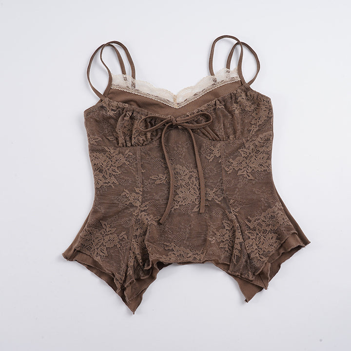 Dame Spets-Bustier-Top med raffinerede stropdetaljer og elegant knude Skovae