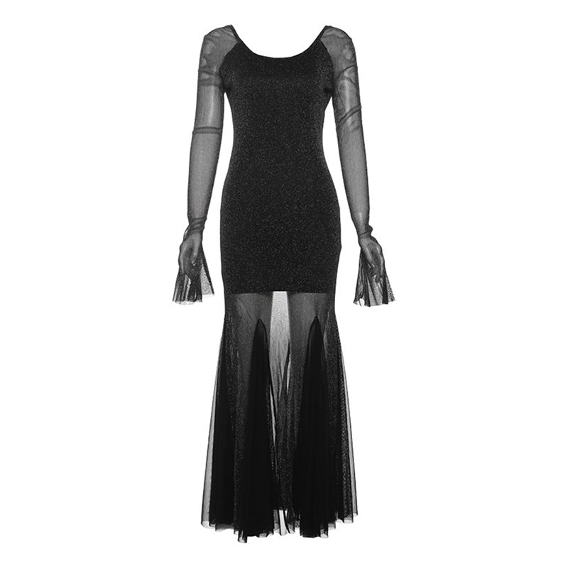 Dame Glamourøst Aftenkjole med transparente ærmer Stilla
