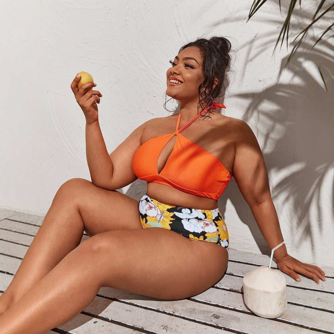 Dame bikini sæt med høj talje og legende blomster mønster Skovae
