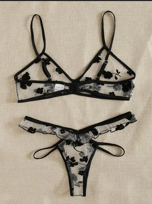 Dame floral broderet mesh undertøjsæt Stilla 1752573505
