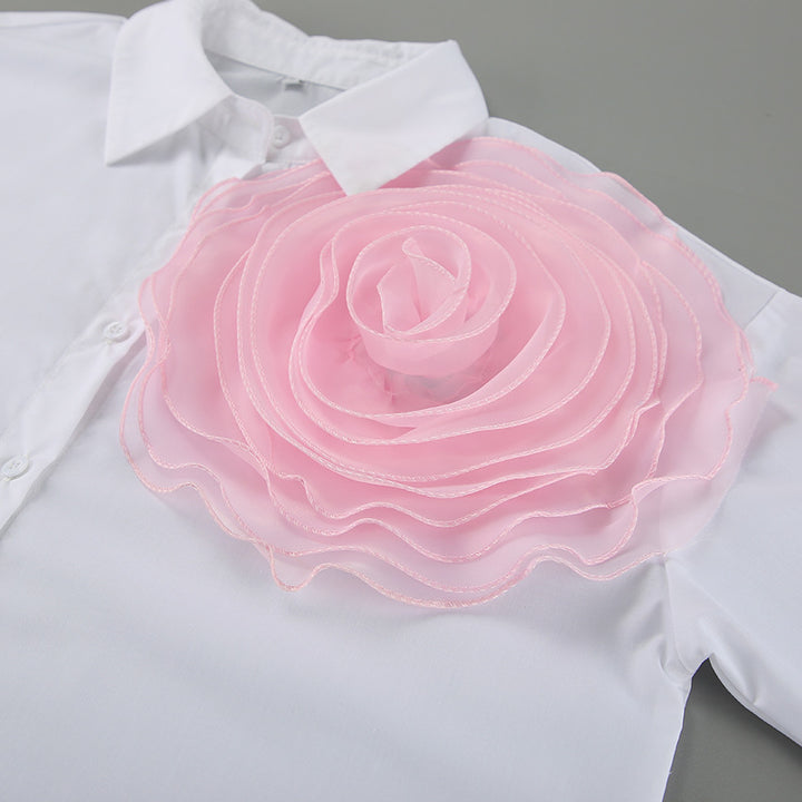 Dame elegant bluse med 3D-blomsterapplikation Stilla