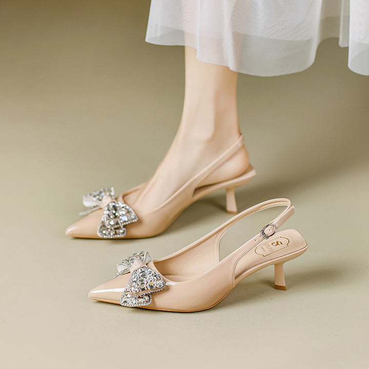 Dame elegante spidse slingback-hæle med strass-sløjfedetalje Stilla