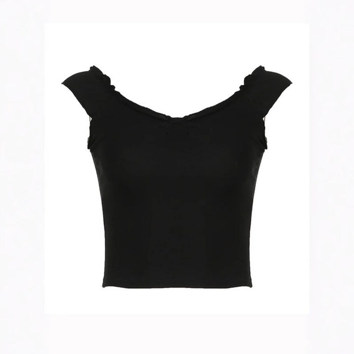 Dame elegant top med flæse detaljer og off-shoulder design Skovae