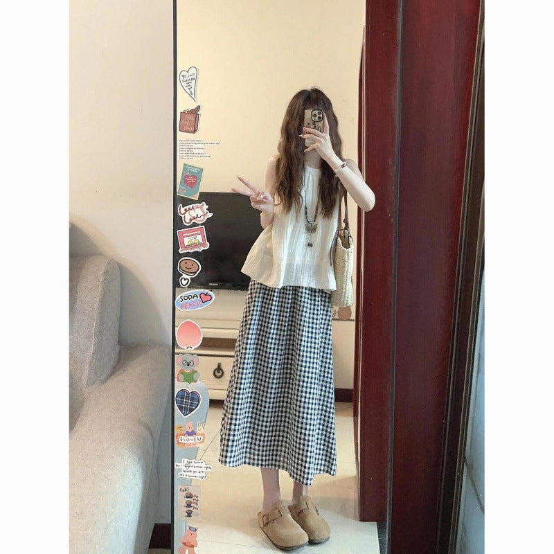 Dame Gingham Midi Nederdel med flydende silhuet Stilla