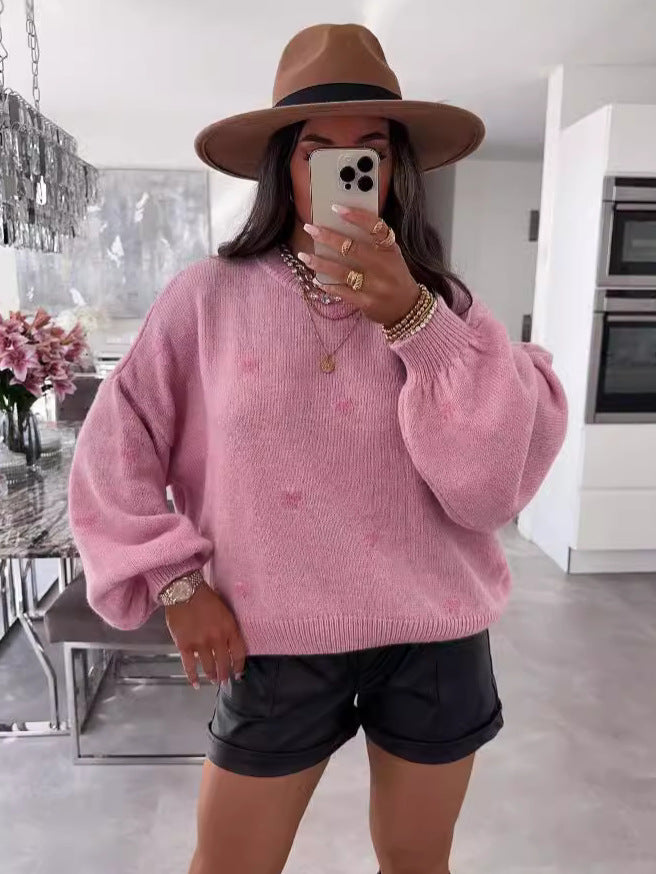 Kvinder hyggelig strik sweater med hjertemotiv og løs pasform Stilla