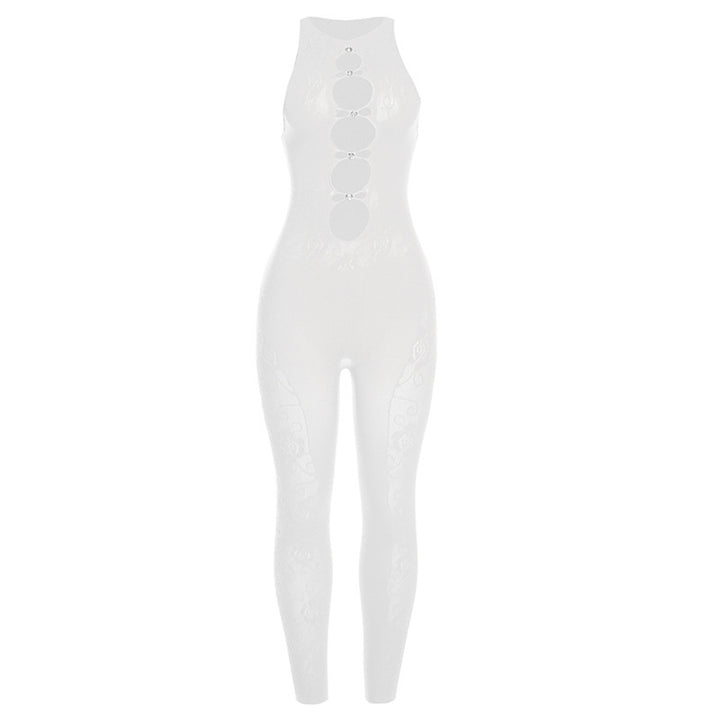 Dame Sportslig Jumpsuit med blomsterdetaljer og høj krave Stilla