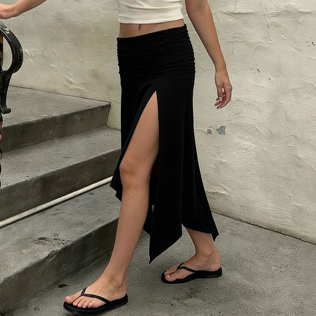 Damen asymmetrischer Wickelrock mit Rüschendetails Skovae