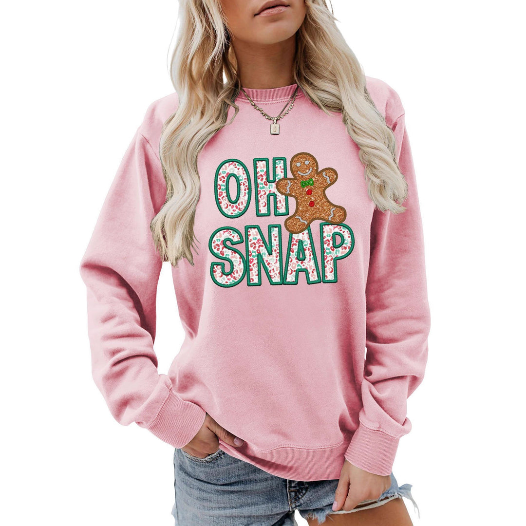 Kvinders sweatshirt med sjovt peberkagemand motiv og glitrende bogstaver Stilla