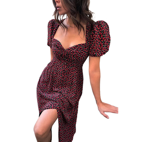 Dame Puffærmet Midi-Kjole med Flæsekant Stilla