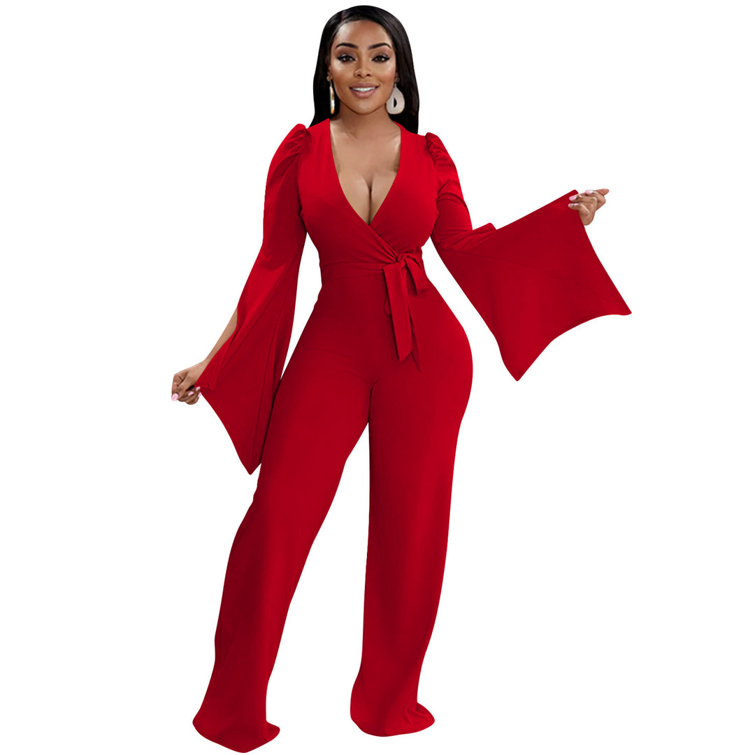 Dame Elegant Jumpsuit med bredde ærmer og figursyet snit Stilla
