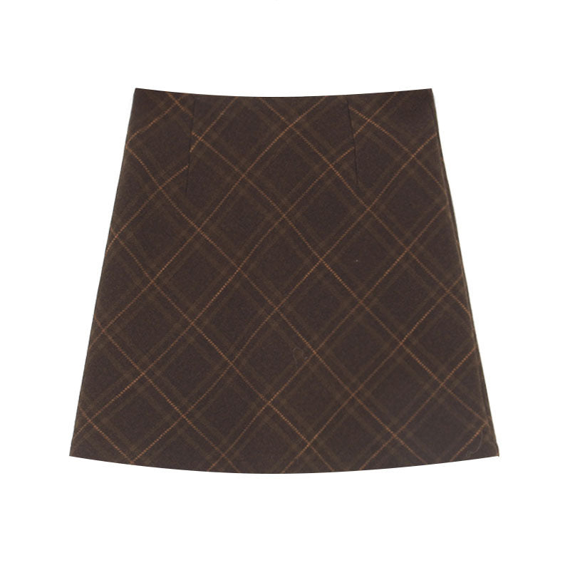 Dame rutet mini skirt i blød uldblanding med elegante lommer og plisseringer Stilla