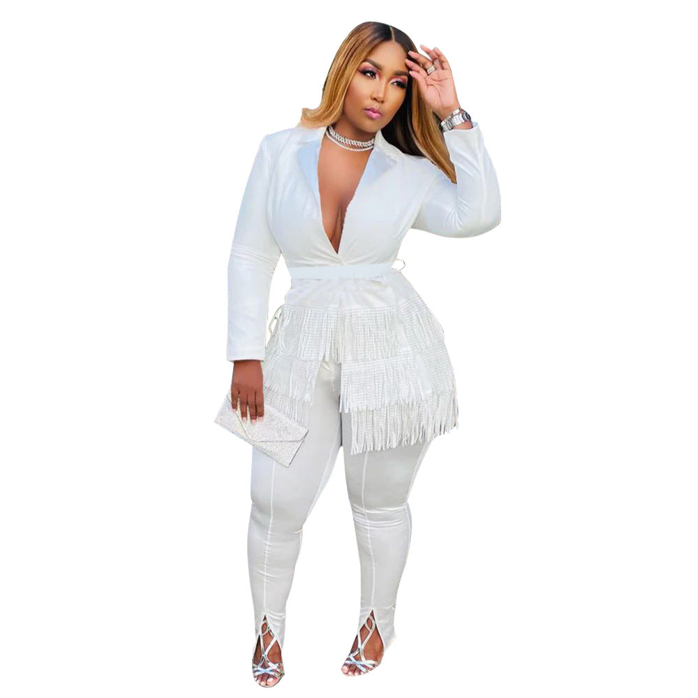 Dame Trendy Jumpsuit med frynser og dyb V-udskæring Stilla