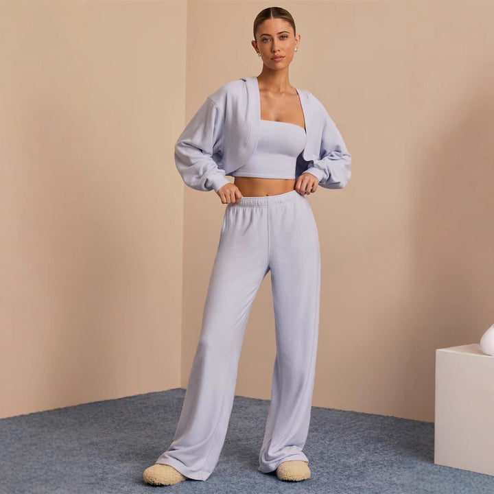 Kvinders afslappede lounge sæt med cropped top og bred buks ben Skovae
